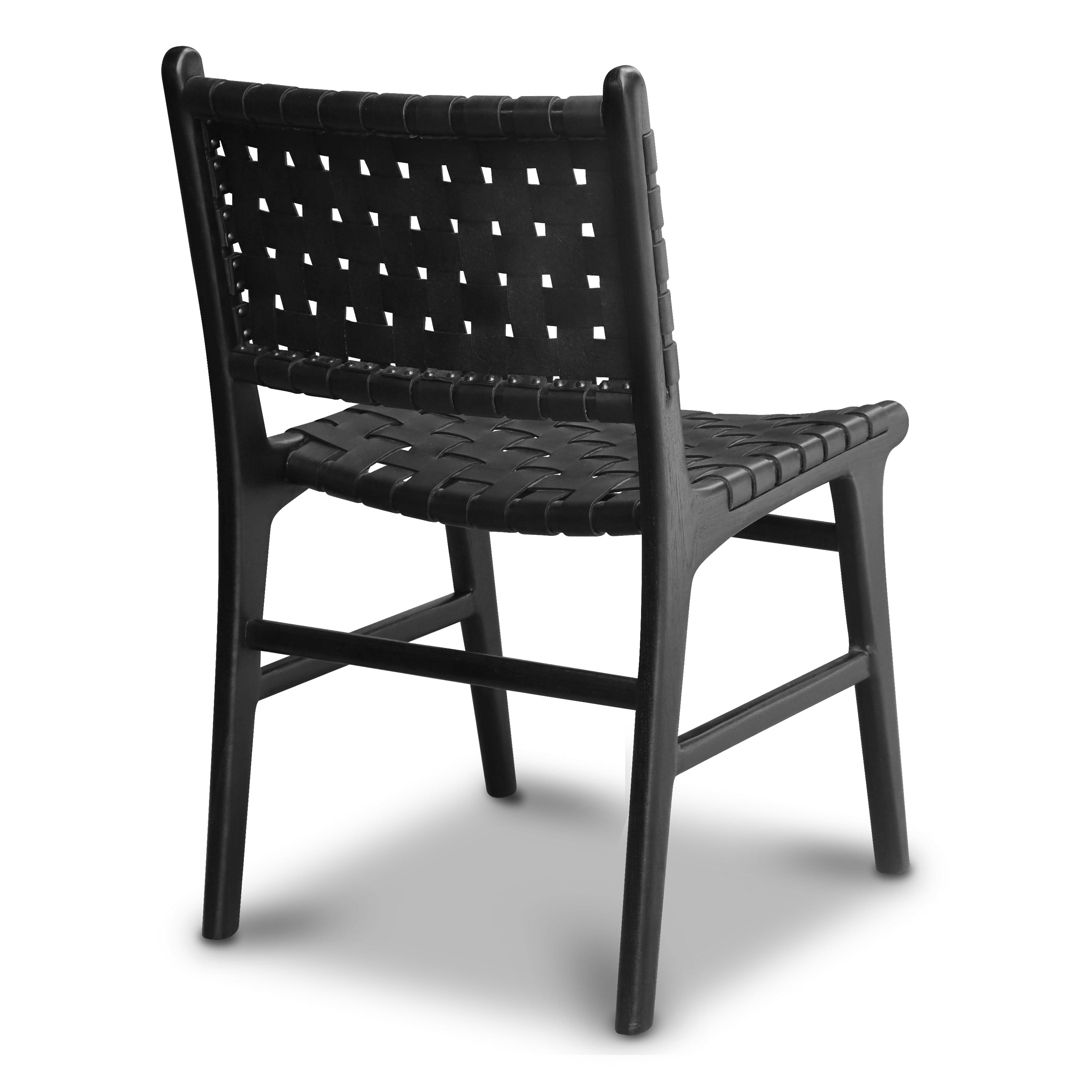 Modern Havana Black Teak & Leather Dining Chair with Kiln-Dried Wood