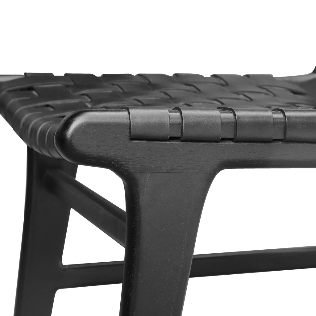 Modern Havana Black Teak & Leather Dining Chair with Kiln-Dried Wood