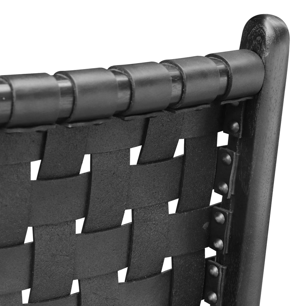 Modern Havana Black Teak & Leather Dining Chair with Kiln-Dried Wood