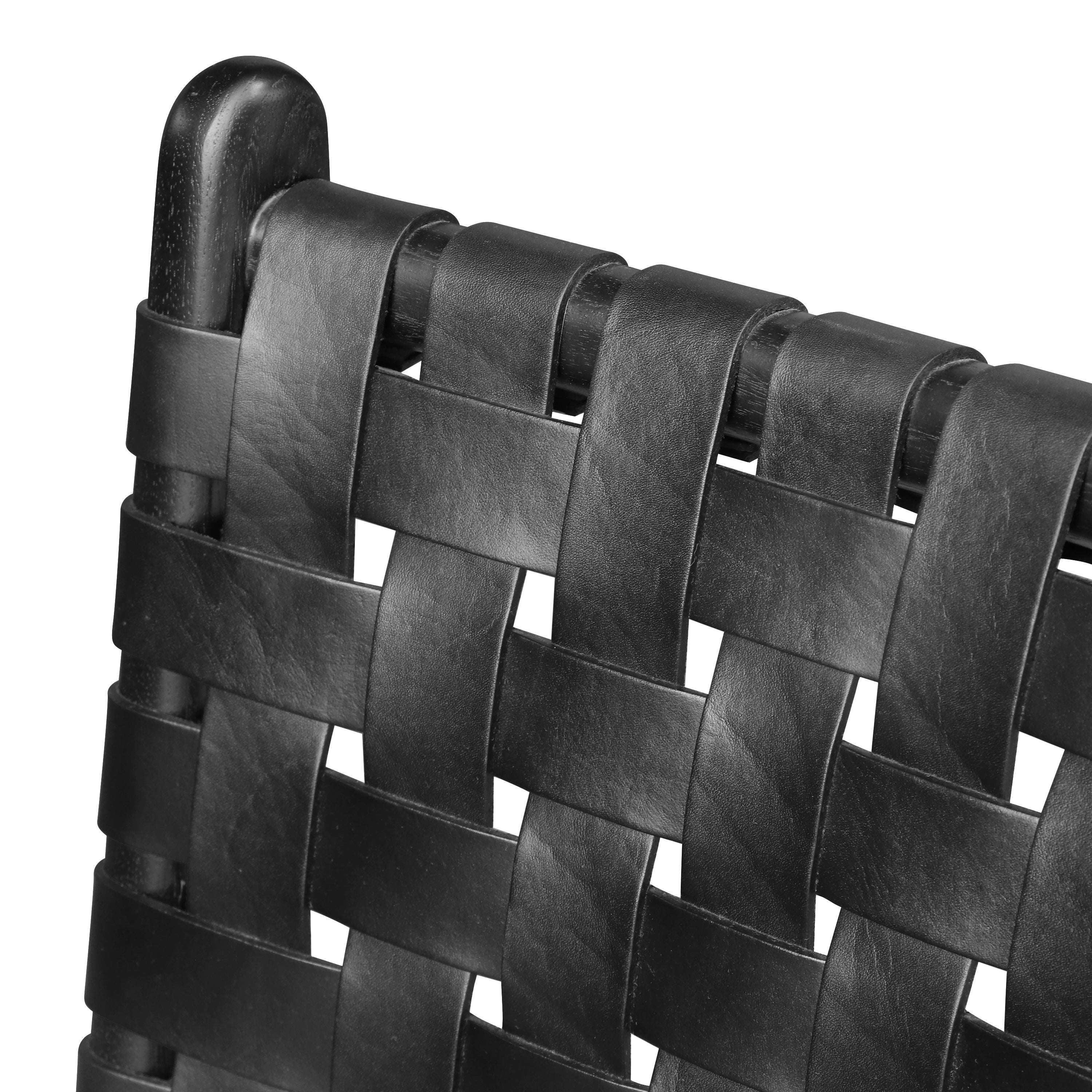 Modern Havana Black Teak & Leather Dining Chair with Kiln-Dried Wood
