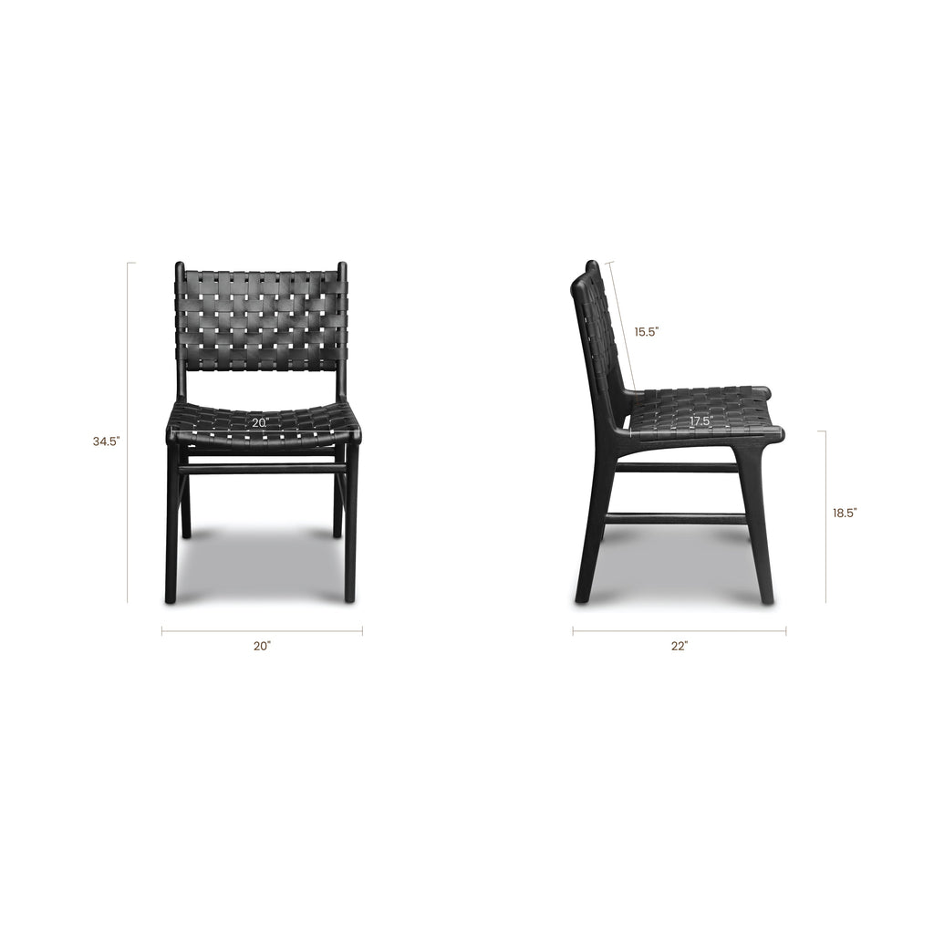 Modern Havana Black Teak & Leather Dining Chair with Kiln-Dried Wood