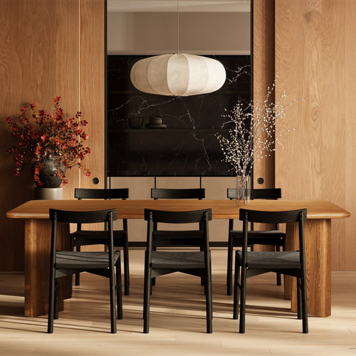 Chaise de salle à manger noire ébène Mid-Century Modern avec cadre en chêne massif
