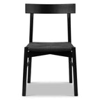 Chaise de salle à manger noire ébène Mid-Century Modern avec cadre en chêne massif