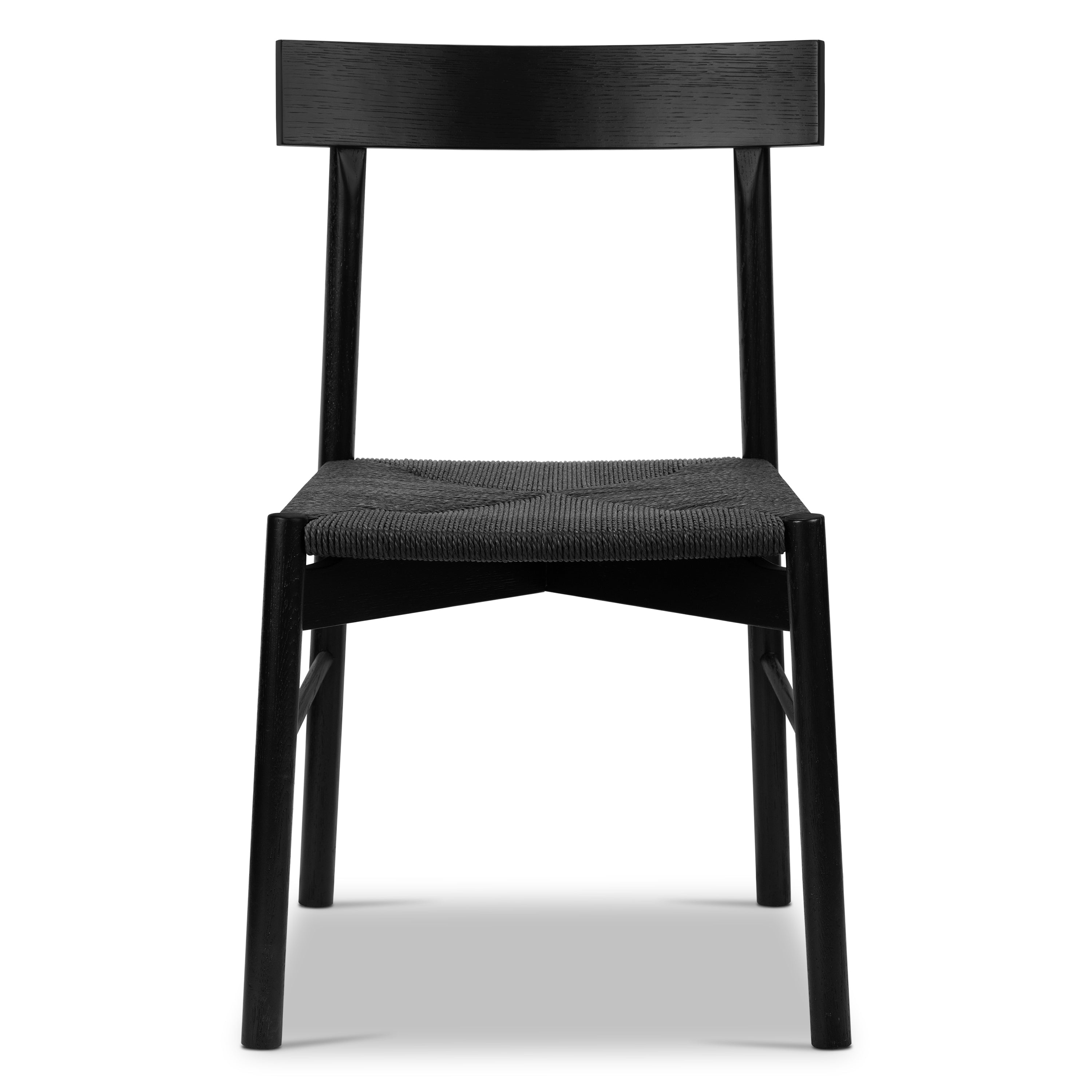 Mid-Century Modern Pitch Black Dining Chair with Solid Oak Frame