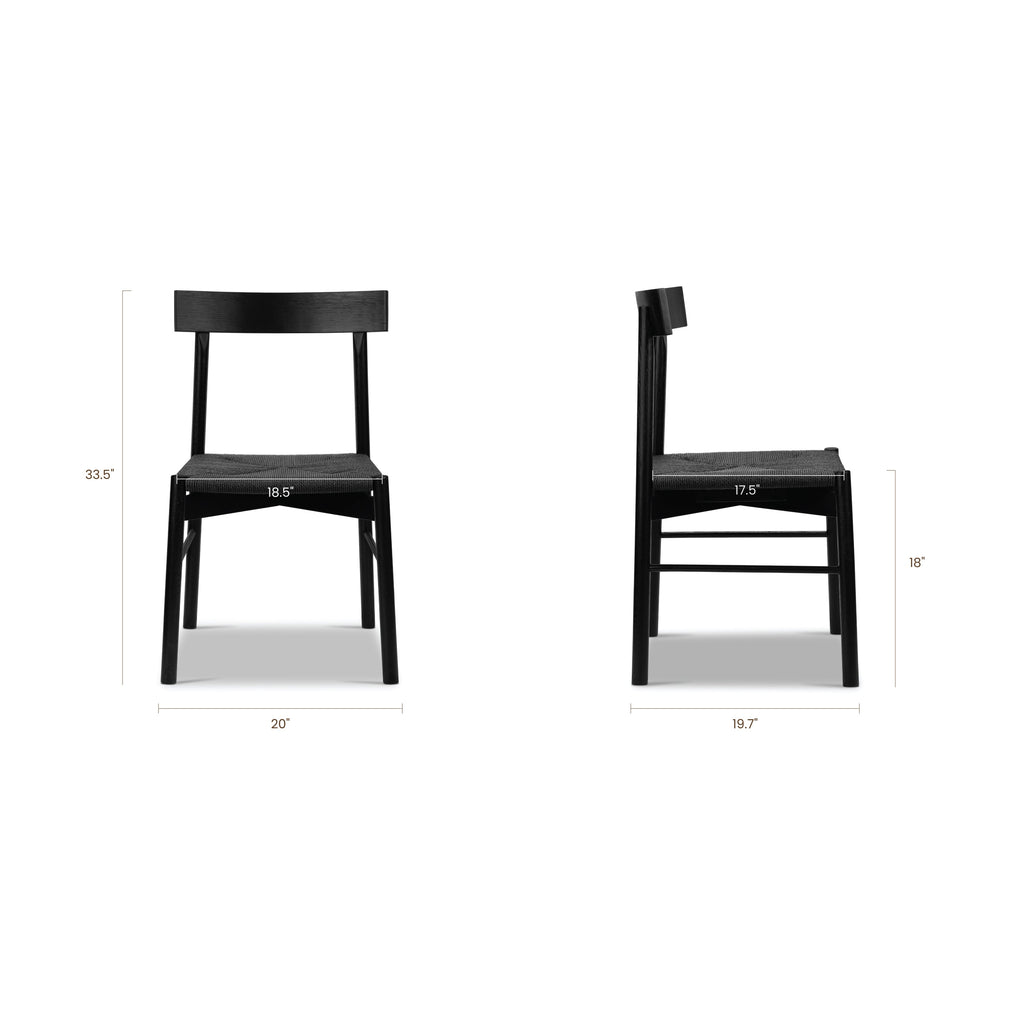 Mid-Century Modern Pitch Black Dining Chair with Solid Oak Frame
