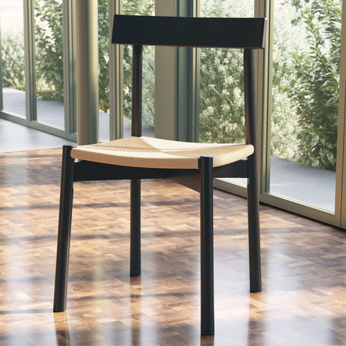 Mid-Century Modern Black Dining Chair with Solid Oak Frame