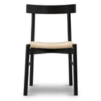 Chaise de salle à manger noire de style Mid-Century Modern avec cadre en chêne massif