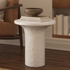 Table d'appoint moderne en béton couleur ivoire avec construction résistante aux intempéries