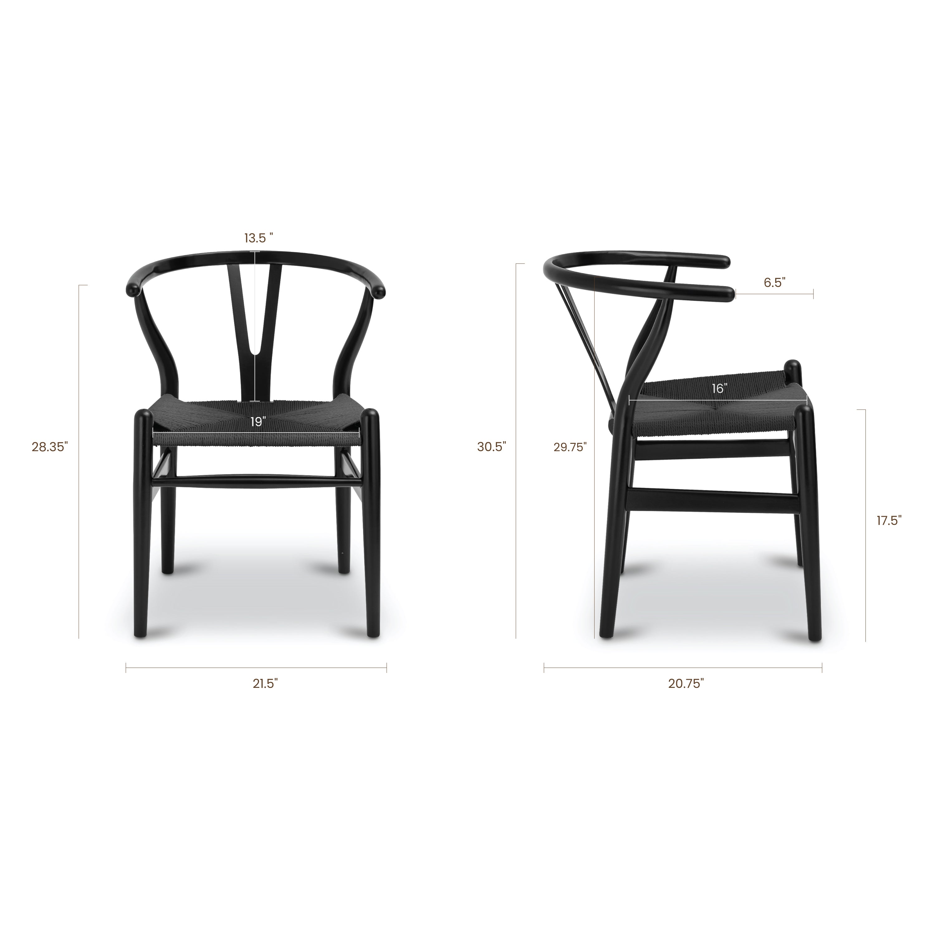 Mid-Century Modern Pitch Black Chair | Pitch Black with Kiln-Dried