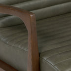 Fauteuil lounge Mid-Century Modern en cuir vert olive avec bois séché au four