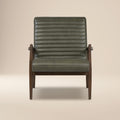 Mid-Century Modern Olivine Green Leather Lounge Chair with Kiln-Dried