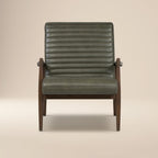 Fauteuil lounge Mid-Century Modern en cuir vert olive avec bois séché au four
