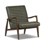 Fauteuil lounge Mid-Century Modern en cuir vert olive avec bois séché au four