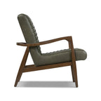 Fauteuil lounge Mid-Century Modern en cuir vert olive avec bois séché au four