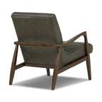 Fauteuil lounge Mid-Century Modern en cuir vert olive avec bois séché au four