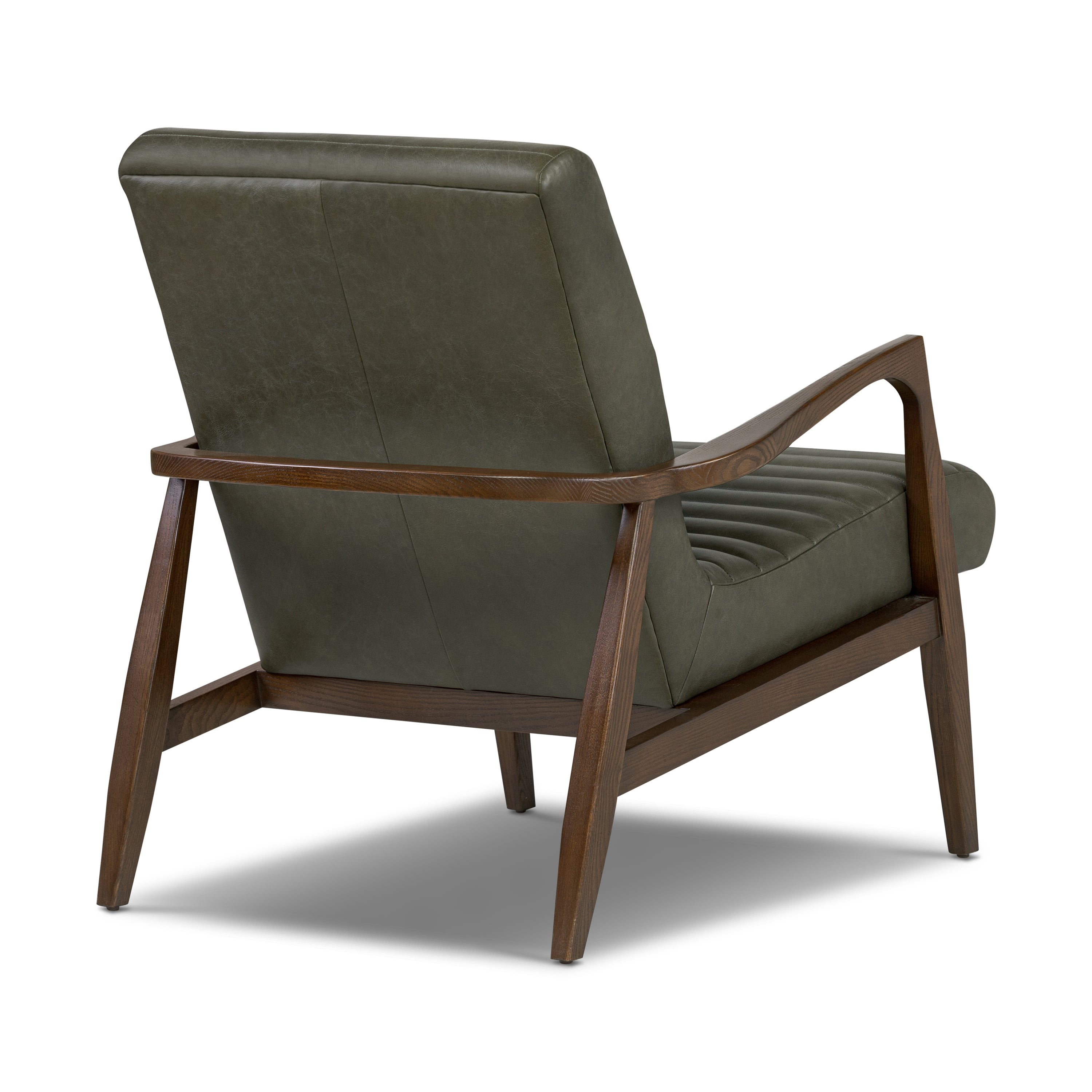 Mid-Century Modern Olivine Green Leather Lounge Chair with Kiln-Dried