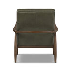 Fauteuil lounge Mid-Century Modern en cuir vert olive avec bois séché au four