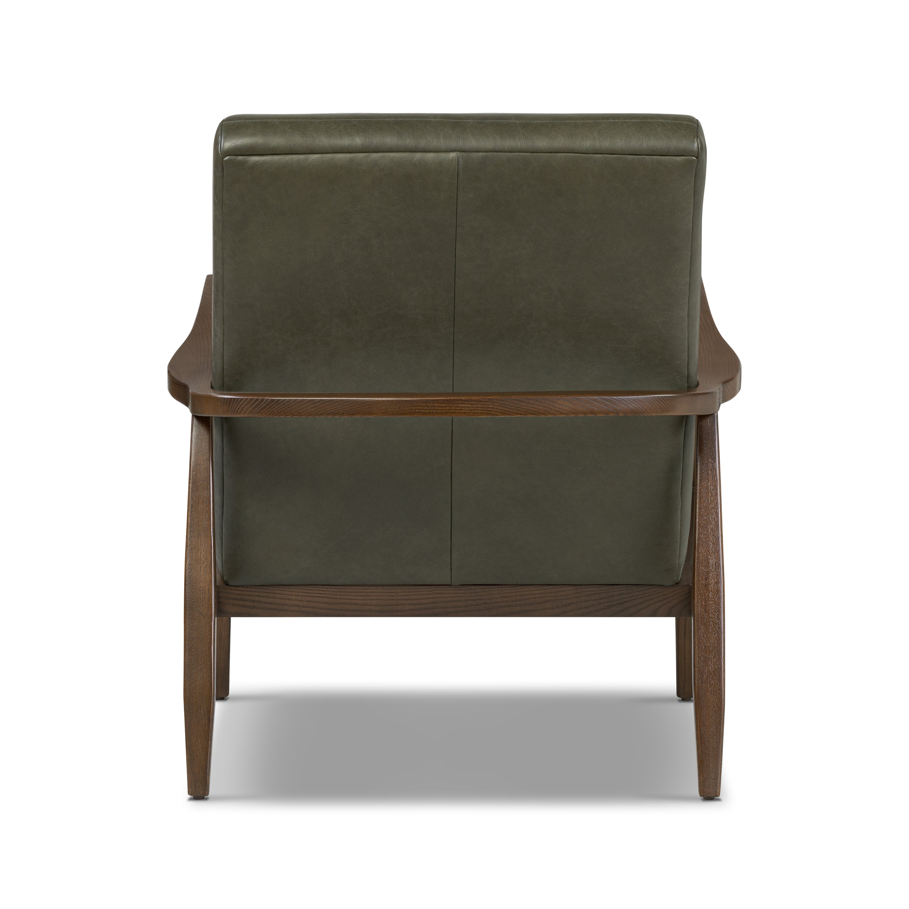 Mid-Century Modern Olivine Green Leather Lounge Chair with Kiln-Dried