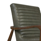 Fauteuil lounge Mid-Century Modern en cuir vert olive avec bois séché au four