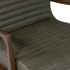 Fauteuil lounge Mid-Century Modern en cuir vert olive avec bois séché au four