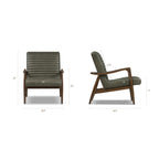 Fauteuil lounge Mid-Century Modern en cuir vert olive avec bois séché au four