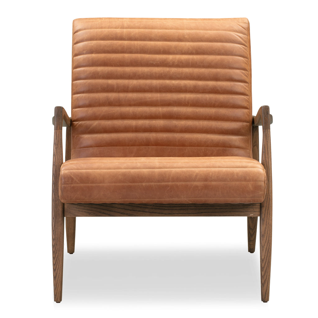 Mid-Century Modern Cognac Tan Leather Lounge Chair with Kiln-Dried