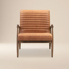 Fauteuil de salon mi-siècle en cuir cognac avec séchage au four