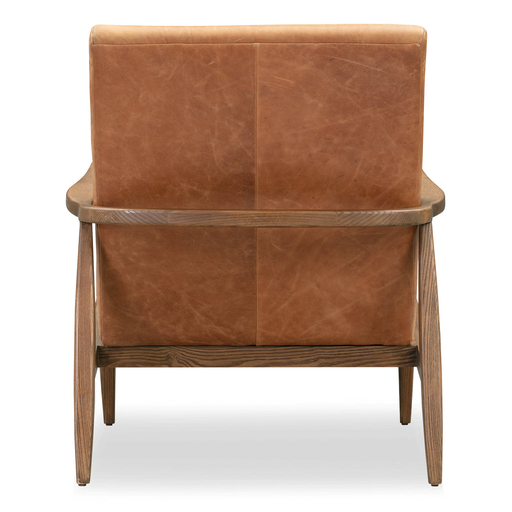 Mid-Century Modern Cognac Tan Leather Lounge Chair with Kiln-Dried