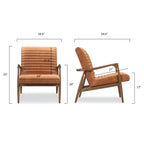 Fauteuil de salon mi-siècle en cuir cognac avec séchage au four
