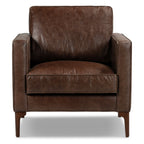 Fauteuil moderne en cuir marron chocolat avec structure en bois séché au four