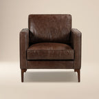 Fauteuil moderne en cuir marron chocolat avec structure en bois séché au four