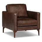 Fauteuil moderne en cuir marron chocolat avec structure en bois séché au four