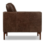 Fauteuil moderne en cuir marron chocolat avec structure en bois séché au four
