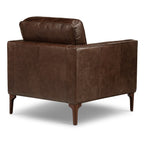 Fauteuil moderne en cuir marron chocolat avec structure en bois séché au four