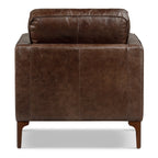 Fauteuil moderne en cuir marron chocolat avec structure en bois séché au four