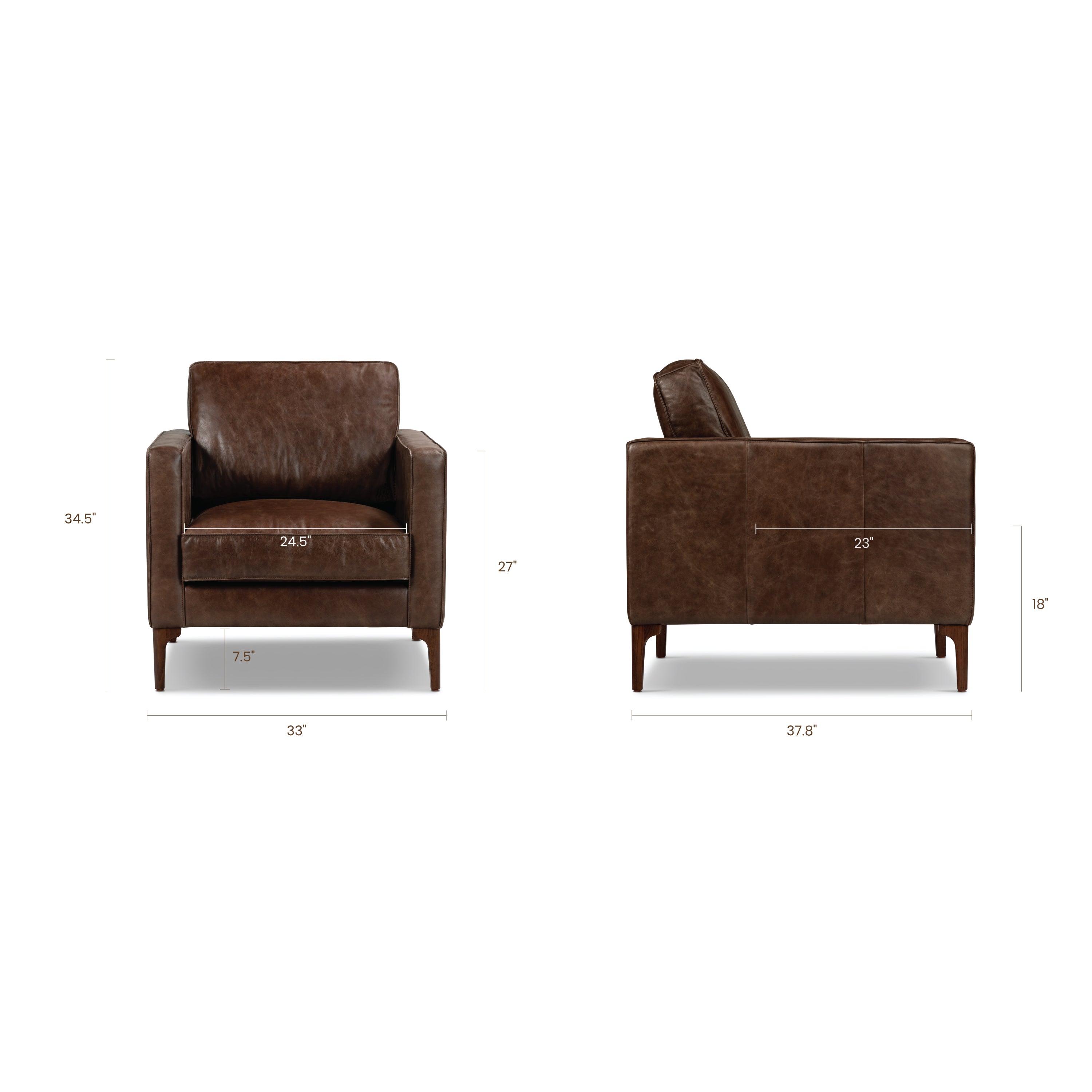 Modern Chocolate Brown Leather Lounge Chair with Kiln-Dried Wood Frame