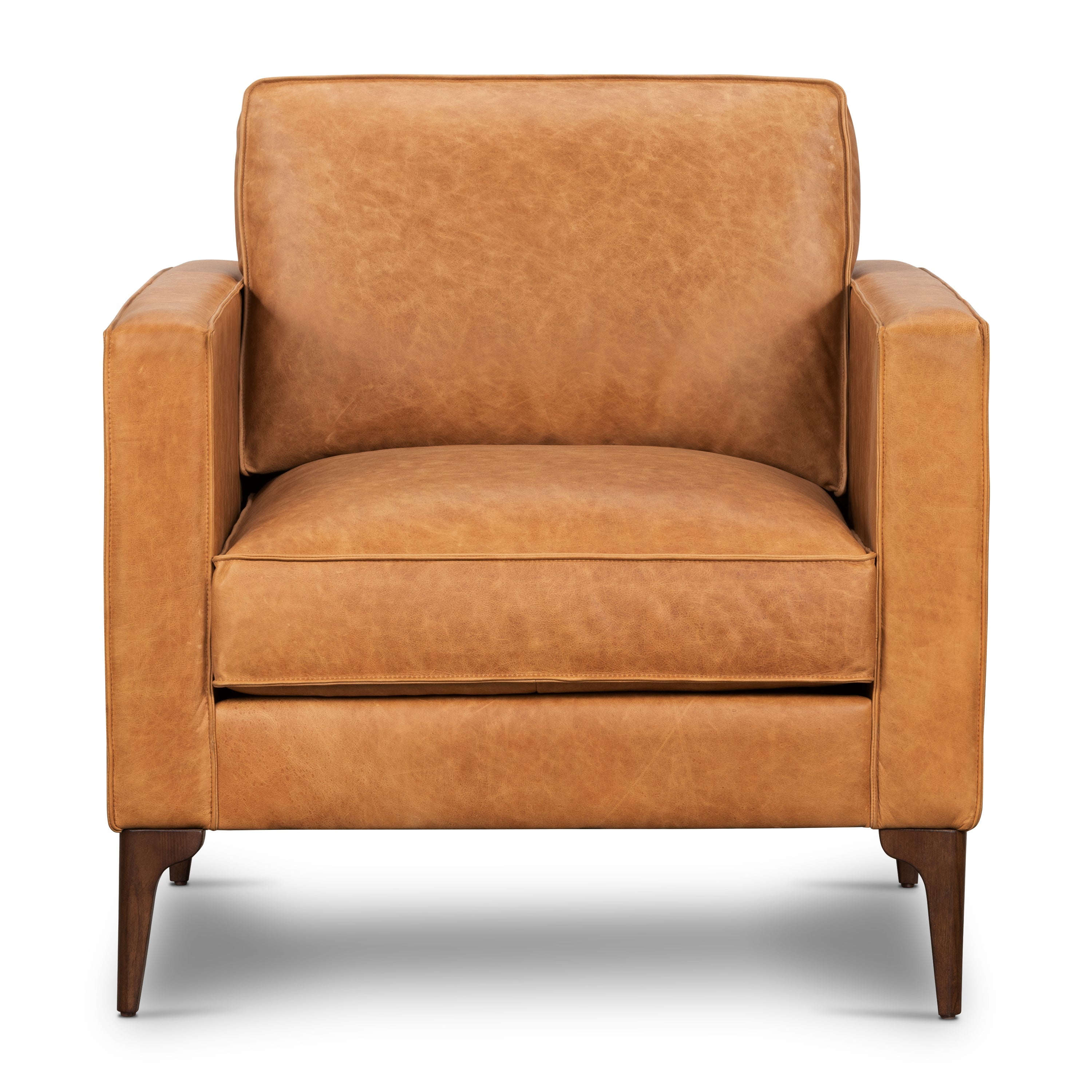 Modern Cognac Tan Leather Lounge Chair with Kiln-Dried Wood Frame