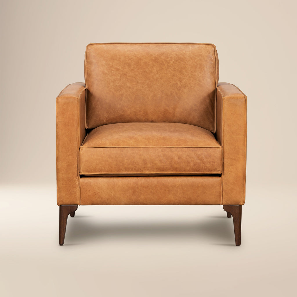 Modern Cognac Tan Leather Lounge Chair with Kiln-Dried Wood Frame