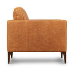 Fauteuil de salon moderne en cuir couleur cognac avec cadre en bois séché au four