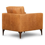 Fauteuil de salon moderne en cuir couleur cognac avec cadre en bois séché au four
