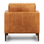Fauteuil de salon moderne en cuir couleur cognac avec cadre en bois séché au four