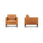 Fauteuil de salon moderne en cuir couleur cognac avec cadre en bois séché au four