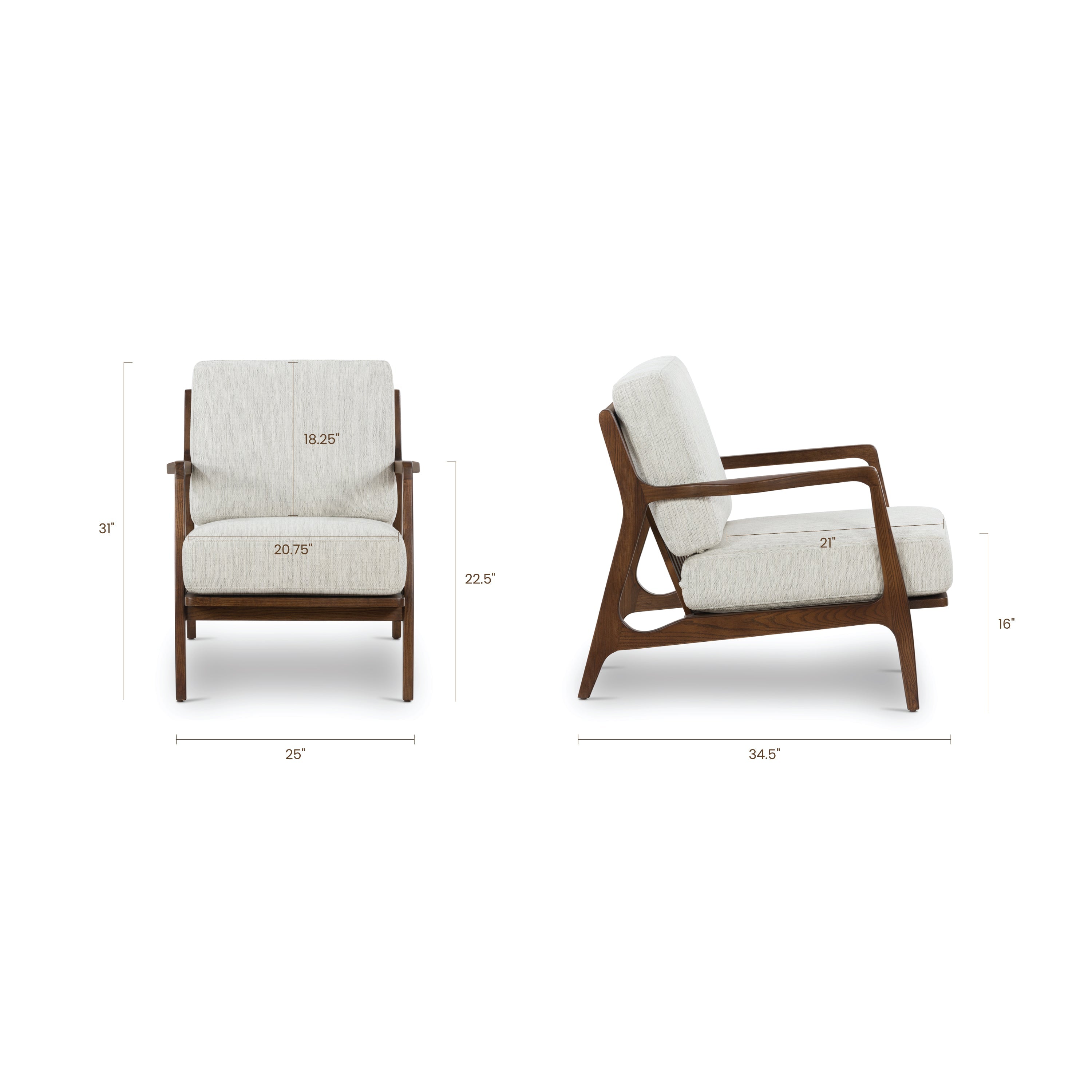 Modern Bright Ash Lounge Chair with Kiln-Dried Wood Frame