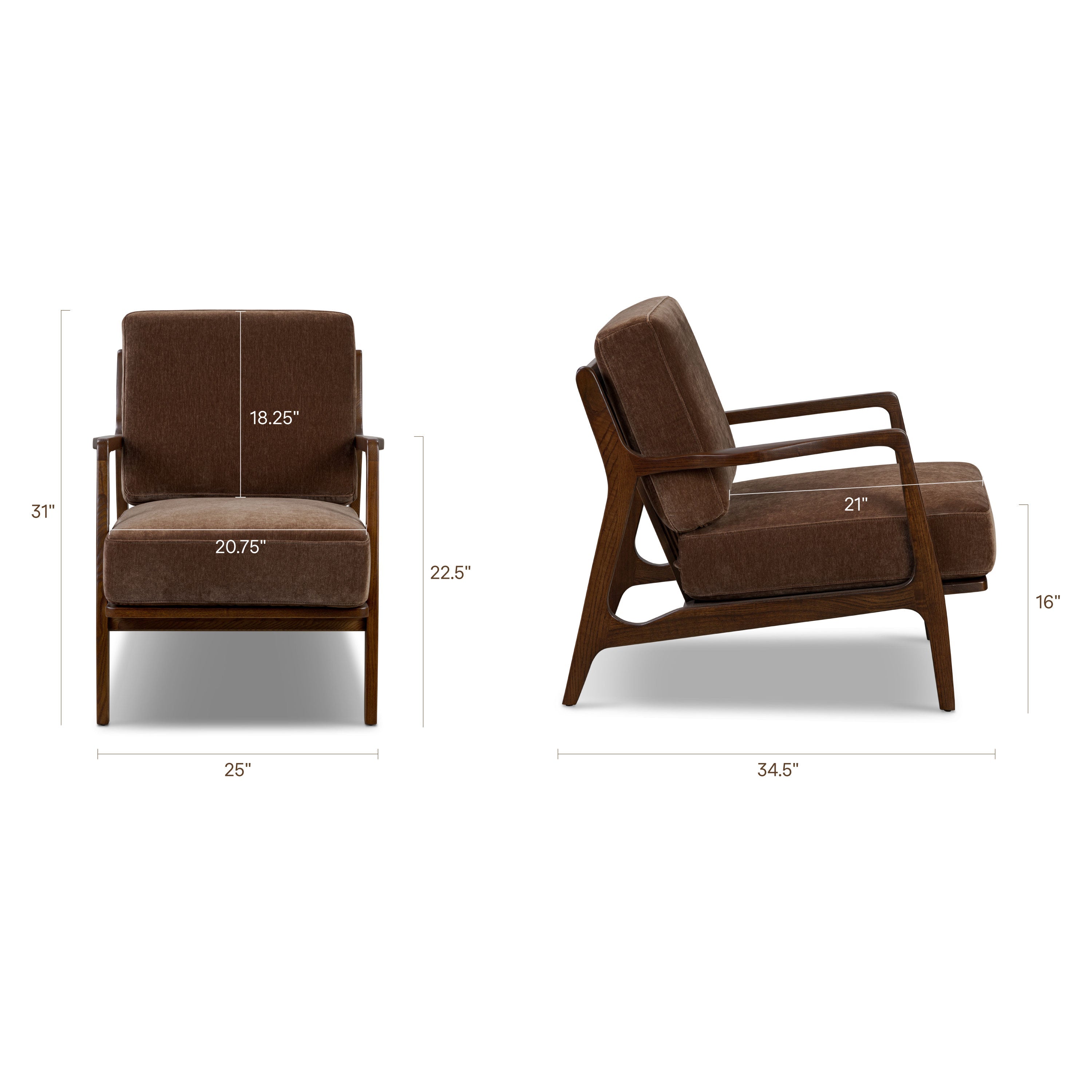 Modern Bronzer Brown Lounge Chair with Kiln-Dried Wood Frame