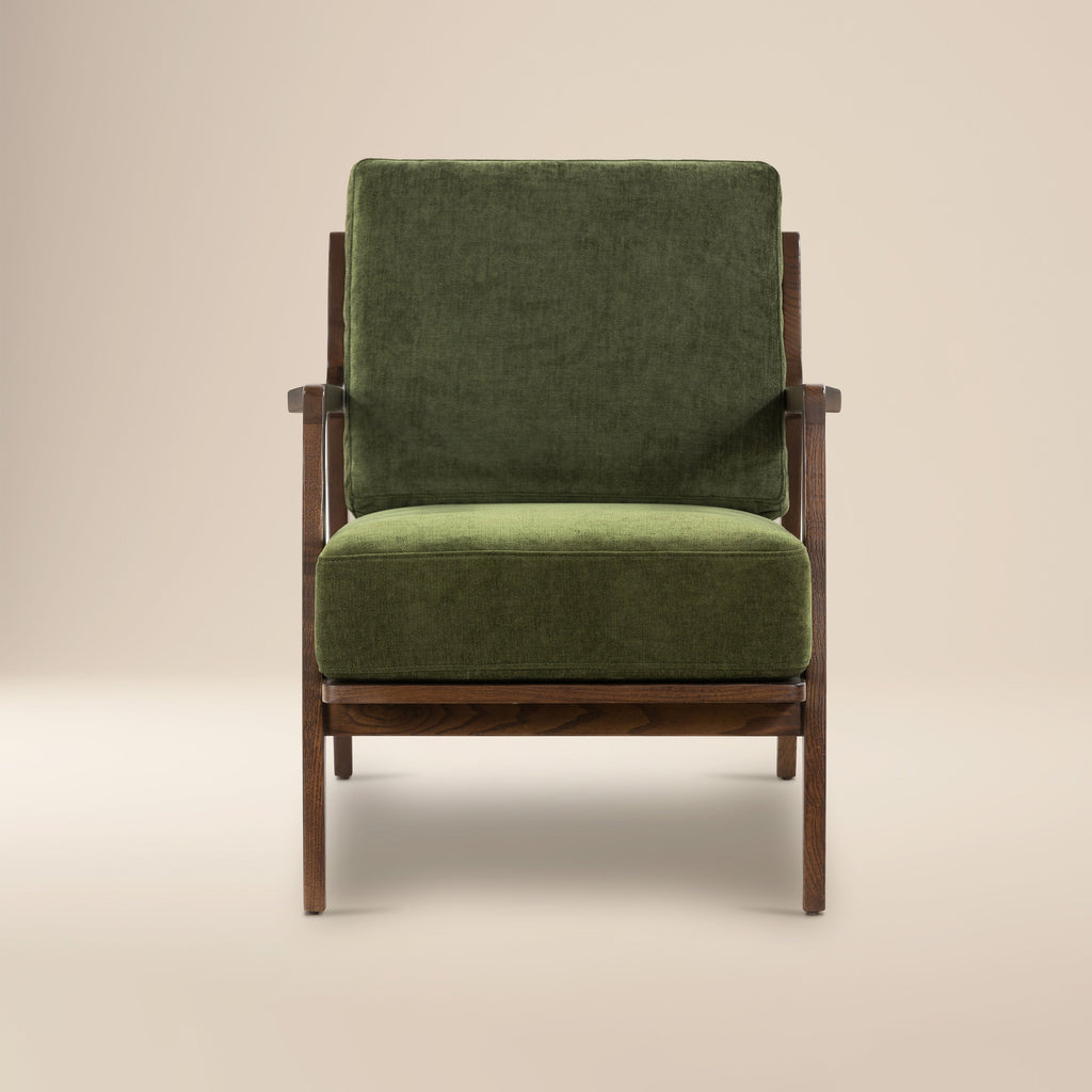 Modern Distressed Green Lounge Chair with Kiln-Dried Wood Frame