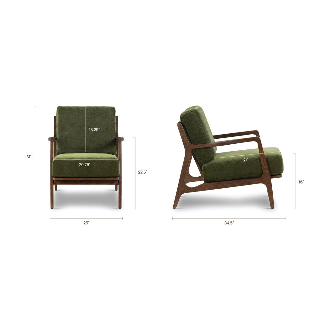 Modern Distressed Green Lounge Chair with Kiln-Dried Wood Frame
