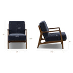 Fauteuil de salon bleu moderne Mystique avec cadre en bois séché au four