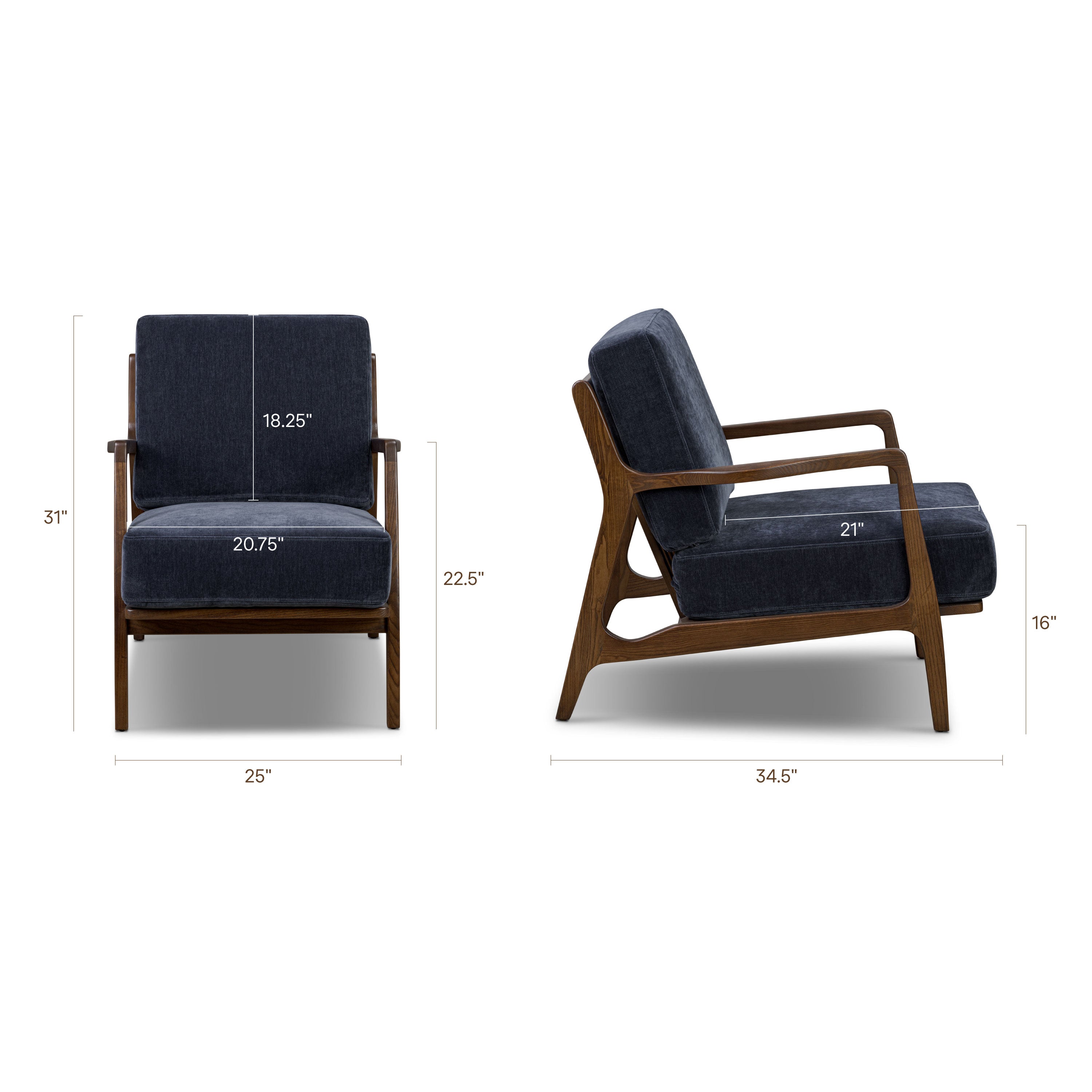 Modern Mystic Blue Lounge Chair with Kiln-Dried Wood Frame