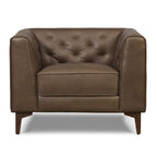 Fauteuil en cuir marron cacao moderne avec dossier capitonné
