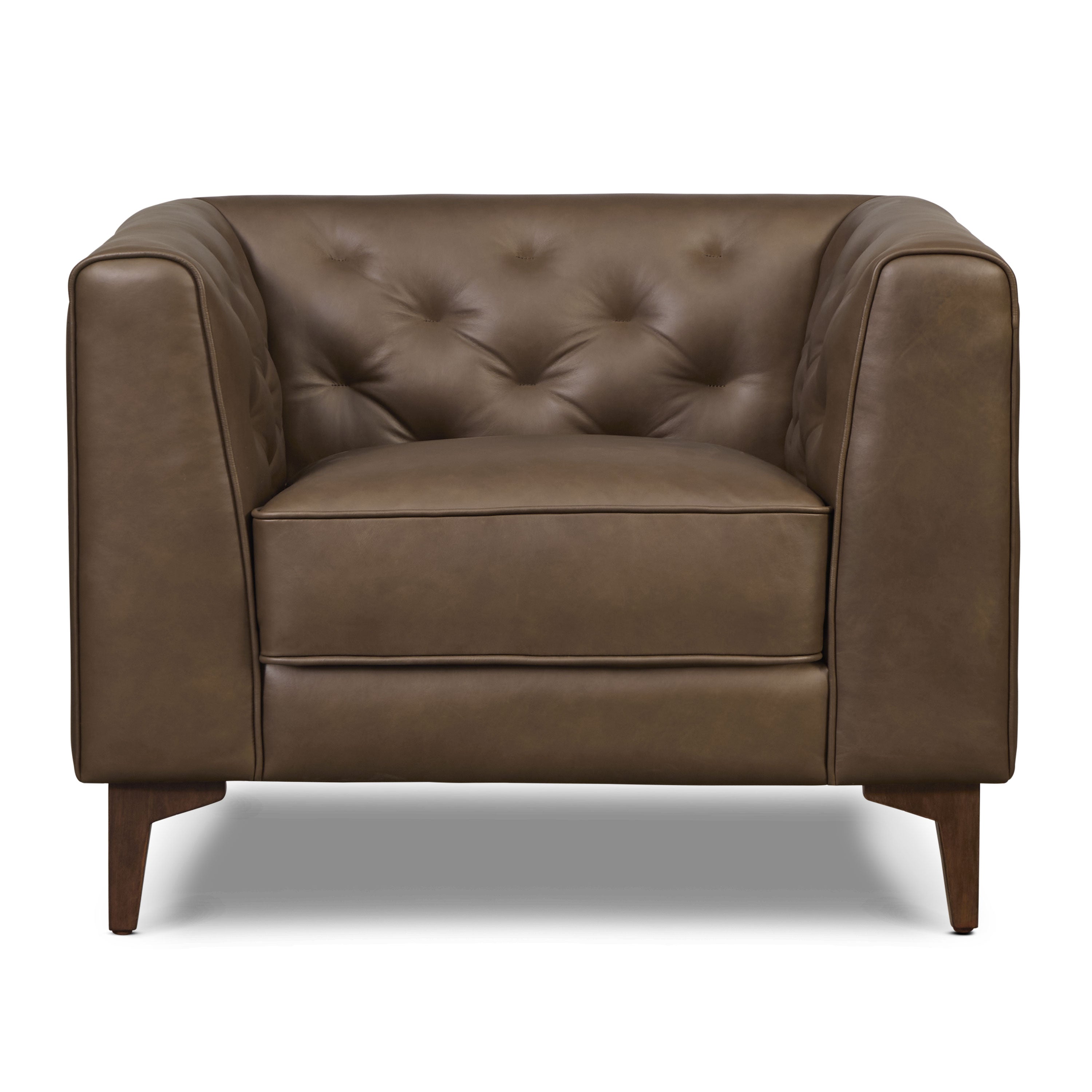 Modern Cocoa Brown Leather Lounge Chair with Tufted Back